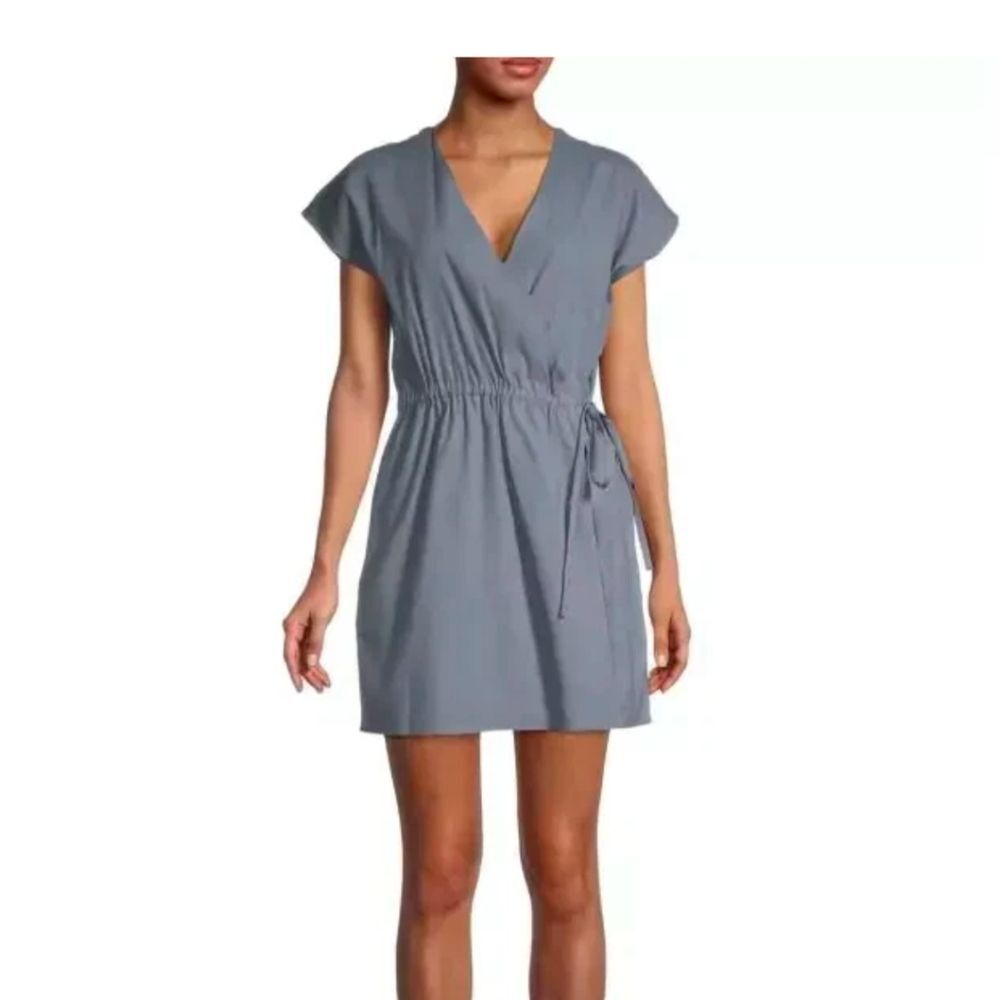 Theory Linen Blend Slate Blue Wrap Romper Size 2